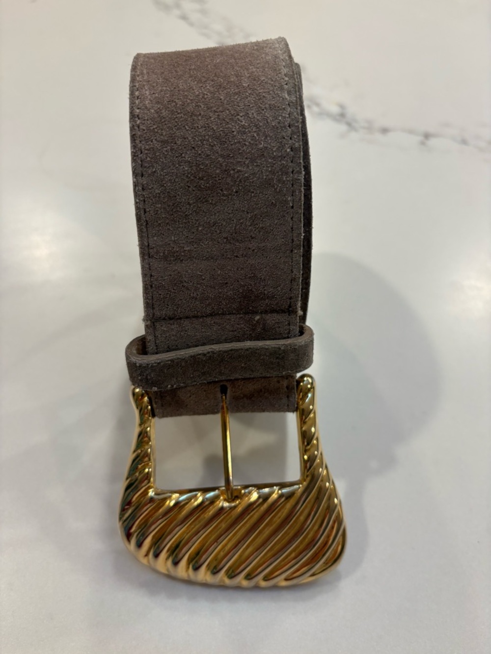 Women’s 80s Vintage Waist Belt Genuine Suede - Gold Buckle Festival Fall Neutral